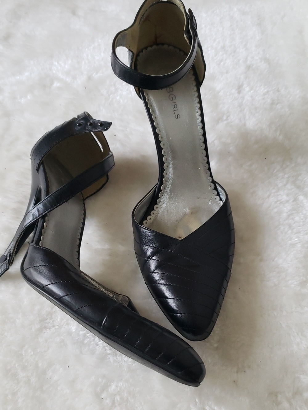 BCBG Black Pointed-Toe Ankle-Strap Heels